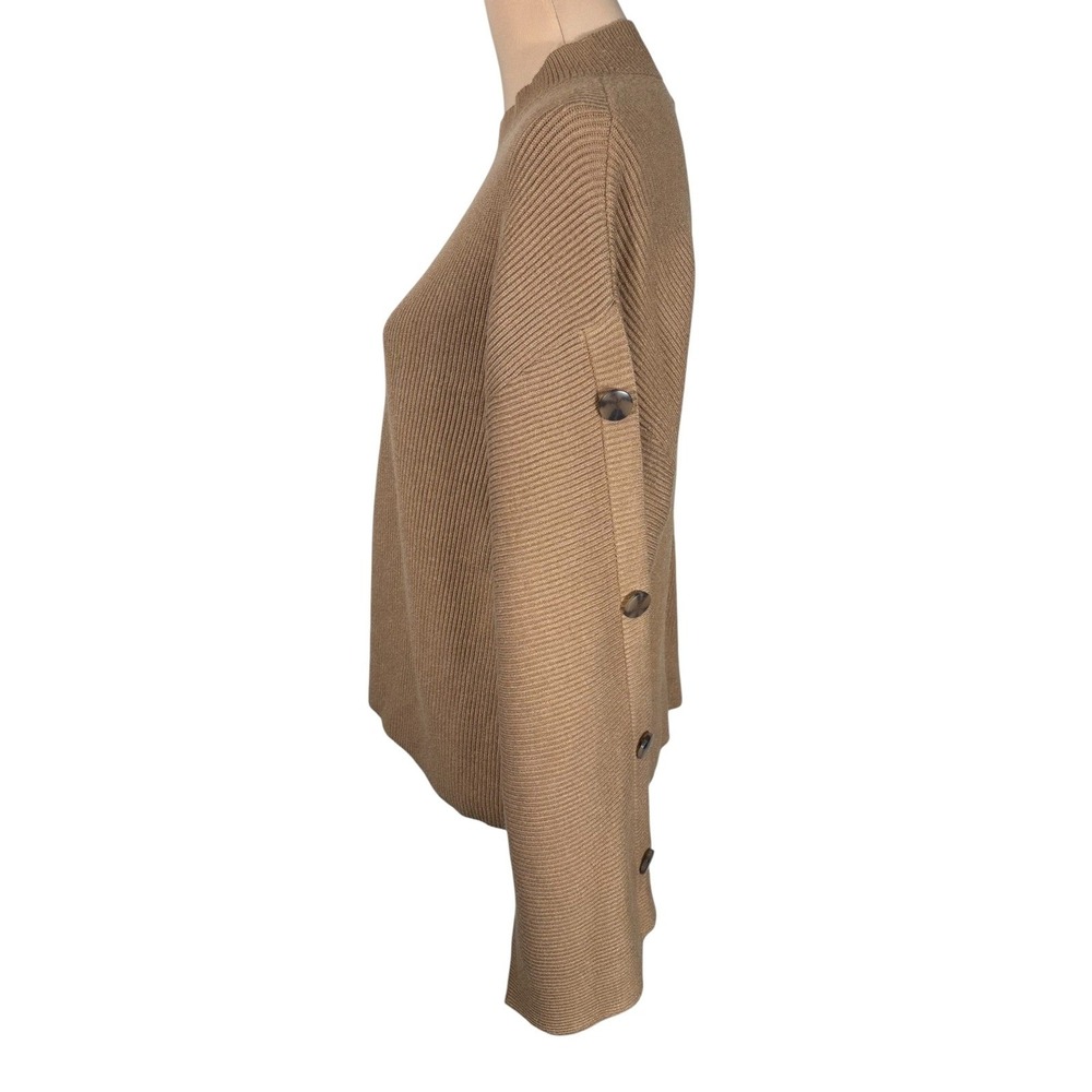 Cache Ribbed Mock Neck Sweater Button Sleeve Pullover Tan XS - Picture 4 of 8